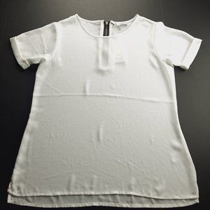 HARVE BENARD Womens Pullover Blouse Size Small White Exposed Zipper Cuffed Top